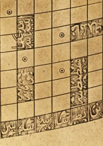 تفاصيل من خريطة العالم الإسلامية المتمركزة في مكة ، السلالة الصفوية ، من أصفهان (نحاسي) بواسطة المدرسة الإيرانية