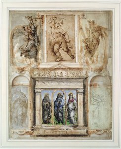 صفحة من "Libro dei Desegni" لجورجيو فاساري (1511-74) مركبة ومؤطرة بعد عام 1524 (نقطة معدنية على الورق) بواسطة المدرسة الايطالية