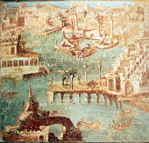 ميناء Pozzuoli (Pozzuoli) بالقرب من نابولي. Museo Nazionale de Naples بواسطة المدرسة الايطالية