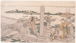 ثلاث نساء وأطفال على الشرفة بواسطة المدرسة اليابانية