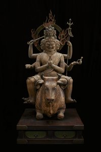ملك الحكمة للقوة المذهلة (Daiitoku Myōō) (خشب متعدد الألوان مع كريستال وأوراق ذهبية ومعدن) بواسطة المدرسة اليابانية