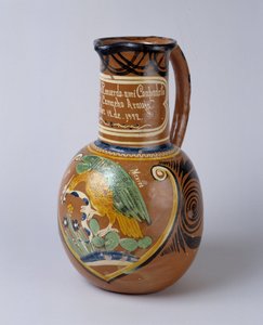 الفن الشعبي: بولك جرة (كحول الصبار المخمر) في الطين الملون والمطلي ، من المكسيك. 1972 Musee de la Vallee، Barcelonnette (Alpes de Haute Provence)