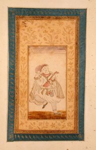 عازف سارانجي راقص ، موسيقي البلاط المغولي ، من ألبوم كلايف الكبير (رسم ملون) بواسطة مدرسة المغول