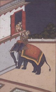 J35-19 cat no: 383 xix 'Vihagra Ragini' ، من سلسلة Ragamala ، Murshidabad ، c.1770-75 (الغواش مع الذهب على الورق) بواسطة مدرسة المغول