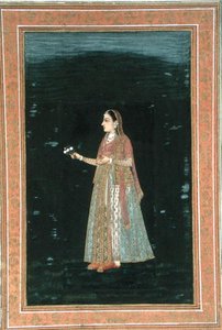 سيدة تحمل أزهارًا ، من ألبوم Clive الصغير (ألوان مائية غير شفافة على ورق) بواسطة مدرسة المغول
