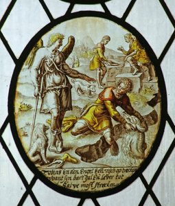 Roundel: Tobias يصطاد سمكة (زجاج ملون)