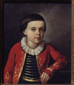 صورة للشاعر ميخائيل ليرمونتوف (1814-1841) ، طفل. لوحة لسيد روسي ، زيت على قماش بواسطة المدرسة الروسية