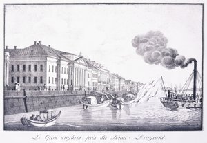 The English Quay ، بالقرب من Senat-Dirigeant ؛ Le Quai Anglais ، Pres du Senat-Dirigeant ، أوائل القرن التاسع عشر (الطباعة الحجرية) بواسطة المدرسة الروسية