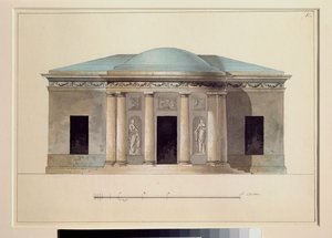 صالة حفلات. عمل لسيد روسي ، لوحة مائية على الورق ، حوالي عام 1826. متحف الدولة في الهواء الطلق تساركوي سيلو ، سانت بطرسبرغ. بواسطة المدرسة الروسية