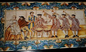 بلاط Azulejos يصور عازفي البوق والطبل (السيراميك) بواسطة مدرسة الاسبانية