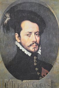 Portrait of Hernan Cortes (colour litho) بواسطة مدرسة الاسبانية