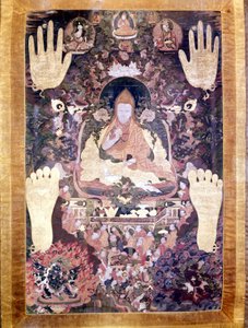 Blo Bzang Rgya ktso ، الدالاي لاما الخامس ، الأكثر شهرة وأهمية في التاريخ. Tibetan Thai-ka ، متحف Guimet ، باريس بواسطة مدرسة التبت
