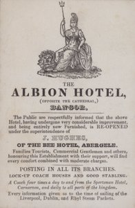 Advertisement for the Albion Hotel, Bangor, North Wales (engraving) بواسطة مدرسة الويلزية
