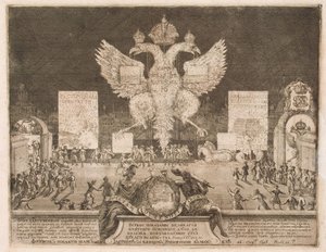 الألعاب النارية في موسكو في 1 يناير 1704 بمناسبة الاستيلاء على القلعة السويدية Nyenskans ، 1705 بواسطة شونبيك