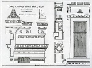 التفاصيل المعمارية لغرف Grecian ، 336-356 شارع Sauchiehall ، غلاسكو ، صممه ألكسندر يوناني طومسون ، 1869 بواسطة المدرسة الاسكتلندية