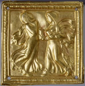 Art des steppes - Scythian Art: لوحة مربعة مع راقصين. الذهب ، الحجم: H 4،7 ، القرن الرابع قبل الميلاد ، متحف الإرميتاج ، سانت بطرسبرغ بواسطة السيثيان