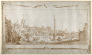 Design for a frontispiece with a view of Rome inside the Porta del Popolo and a view of the Pincio (pen & ink with wash on paper)