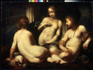 النعم الثلاث. (النعم الثلاث). لوحة لسيباستيانو ماتسوني (1611-1678) ، حوالي 1650. فن الطراز الباروكي الفلورنسي. زيت على قماش. متحف بوشكين للفنون الجميلة ، موسكو