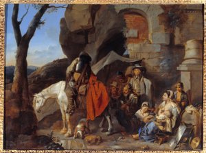 توقف الجنود ، المعروف سابقًا باسم Halte de bohemiens لوحة لسيباستيان بوردون (1616-1671) القرن السابع عشر. 0،43x0،58 م