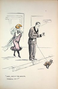 زوجان ينتظران كلبًا لإنهاء عمله ، حوالي عام 1921 (لون ليثو) بواسطة سيم