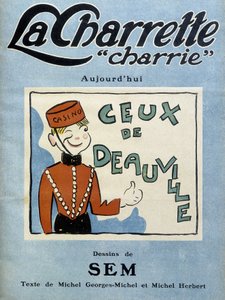 تاجر كازينو دوفيل ، رسم توضيحي من قبل سيم لغلاف المجلة الشهرية "La charrette charrie" "" (1922). بواسطة سيم