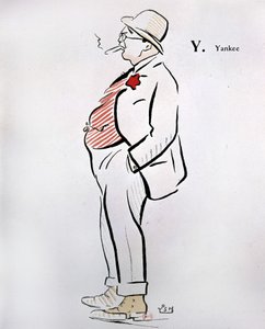 كارتون للأمريكيين في "" Alphabet de Sem "(1863 - 1934) ، Y كما يانكي ، القرن العشرين.