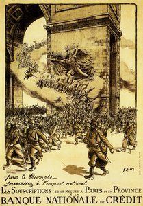 ملصق سياسي. فرنســـا 1917. باسم الانتصار، التزم بالقرض الوطني. بواسطة شيم (1863 1934)