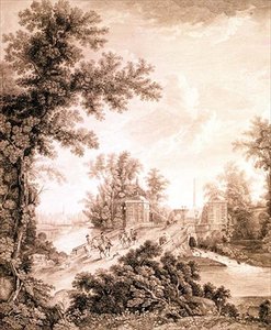 منظر للمسلة Connetable في Gatchina ، نقشها إيفان دميترييفيتش تيليجين (مواليد 1779) ، حوالي 1800 (نقش بالنقش) بواسطة السائل المنوي فيدوروفيتش شيدرين