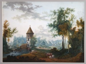 برج ميل وبيل في حديقة بافلوفسك ، قبل عام 1797 بواسطة سيميون فيودوروفيتش شيشيدرين