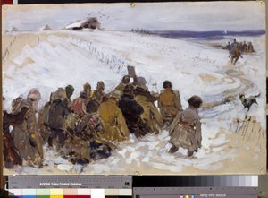 رحلة استكشافية عقابية. لوحة لسيرجي فاسيليفيتش إيفانوف (1864-1910). زيت على ورق مقوى. موسكو ، معرض الدولة تريتياكوف.