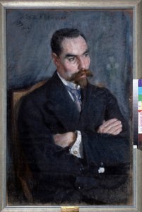 Portrait du poete Valeri Iakovlevitch Brioussov (1873-1924) (صورة الشاعر فاليري برايسوف). Oeuvre Sergei Vasilyevich Malyutin (Serguei Malioutine) (1859-1937) ، باستيل سور بابير