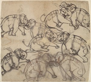 خمسة مناظر لقتال الفيل بواسطة الشيخ تاجو