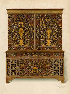 مطبعة مجلس الوزراء مطعمة Marqueterie ، ملكية مركيز Exeter (chromolitho) بواسطة شيرلي تشارلز Llewellyn Slocombe