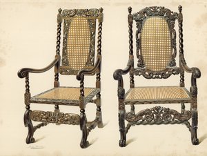 كرسي ، ممتلكات P Macquoid ؛ كرسي ، ممتلكات Arthur S Cope (chromolitho) بواسطة شيرلي تشارلز Llewellyn Slocombe