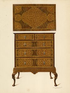 خزانة ذات أدراج مطعمة بماركيتري (chromolitho) بواسطة شيرلي تشارلز Llewellyn Slocombe