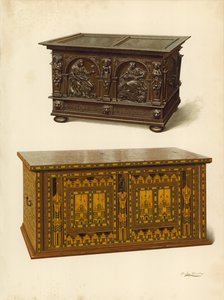 البلوط الصدر ، ملك سيمور لوكاس. صندوق أوك مرصع بأشجار Nonesuch (chromolitho) بواسطة شيرلي تشارلز Llewellyn Slocombe