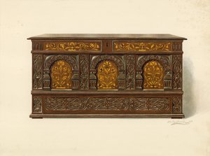 صندوق أوك مرصع ، ملك آرثر جيمس (كروموليثو) بواسطة شيرلي تشارلز Llewellyn Slocombe