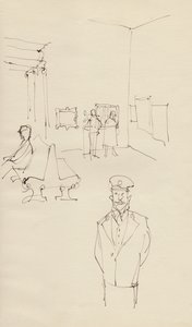 حارس في صالة عرض فنية ، c1950. بواسطة شيرلي ماركهام
