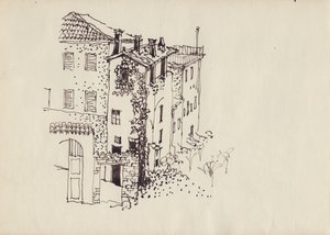 منزل بسقف منحدر ، إيطاليا ، عام 1950. بواسطة شيرلي ماركهام