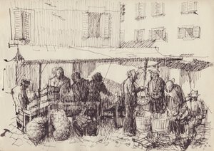 مشهد السوق ، إيطاليا ، عام 1950. بواسطة شيرلي ماركهام
