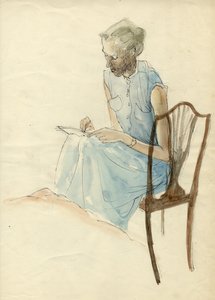 امرأة جالسة تكتب ، 1952. بواسطة شيرلي ماركهام