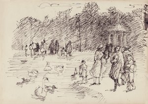 البجع على البركة المستديرة في حدائق كينسينغتون ، لندن ، عام 1950. بواسطة شيرلي ماركهام