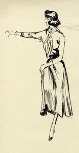 امرأة في تنورة كاملة وذراع ممدودة ، c1950. بواسطة شيرلي ماركهام