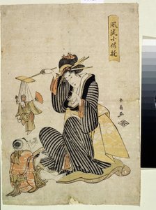 لعبة الدمى المتحركة في سلسلة تسلية الأطفال (لعبة الدمى المتحركة من سلسلة تسلية الأطفال). طباعة كاتسوكاوا شونسن (شونكو الثاني) (1762-1830). نقش ملون ، 31.2 × 21.5 سم ، حوالي 1806-1823. الفن الشرقي. متحف جيد بواسطة شونسن كاتسوكاوا