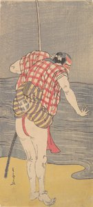 الممثل Otani Hiroemon III في دور رجل جاهز للخوض في البحر بسيف مسحوب ، كاليفورنيا. 1775. بواسطة أوتاني هيريمون