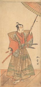 خامس إيشيكاوا دانجورو في دور ساموراي بالزي في احتفالية كاميشيمو ، ربما عام 1774.