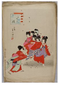 رقصة البكر من سلسلة عادات الأطفال وآدابهم ، 1896-1897 (قطعة خشبية على ورق) بواسطة شونتى مياجاوا