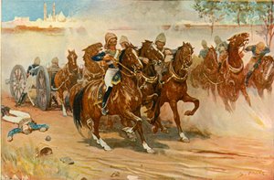 الملازم روبرتس ينقذ بطاريته تحت جدران دلهي ، 1901. بواسطة سيدني باجيت