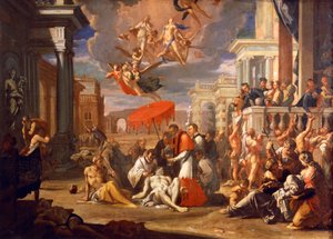 St. Charles Borromero administering Holy Communion to plague victims in 1576, by Sigismund Caula (1637-1713), oil on canvas, 97x147 cm