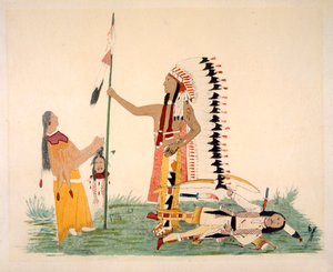 يواجه كومانش وزوجته ويقاتلان مع Ute ، من سلسلة من الحلقات الأسطورية التي رسمها الفنان (الصباغ على جلد الأيل) بواسطة القرن الفضي